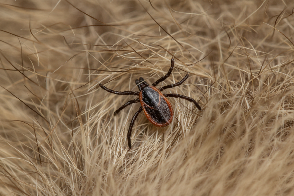 black legged tick in the fur view